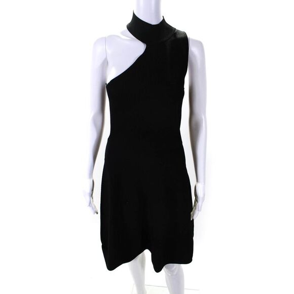 Cushnie Et Ochs Womens Sleeveless One Shoulder Choker A Line Dress Black Size L - Picture 1 of 7
